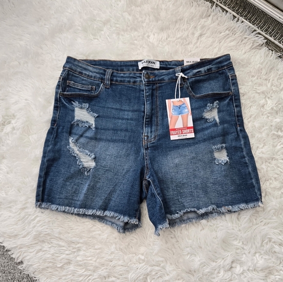 Wax Jean Distressed Frayed Shorts. Medium wash. Size 3X. New. - Picture 1 of 8